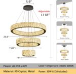 Modern Crystal Chandelier 36W Dimmable LED Ceiling Light Fixture with Remote Lux... - Image 4
