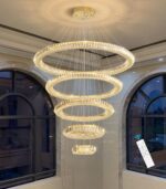 HAIXIANG Modern Chandelier 8"+16"+24"+32"+40" 5 Rings Crystal LED Dimmable Light... - Image 8
