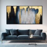 WINKAILIN Blue and Gold Abstract Canvas Wall Art with Frame Modern 29x58 Large P... - Image 3