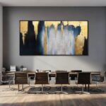WINKAILIN Blue and Gold Abstract Canvas Wall Art with Frame Modern 29x58 Large P... - Image 5