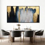 WINKAILIN Blue and Gold Abstract Canvas Wall Art with Frame Modern 29x58 Large P... - Image 8