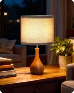 Gray Table Lamp, 14.2" Small Bedside Lamp, Compact Desk Lamp with Gray Linen Lam... - Image 9