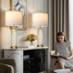 28" Gold Glass Table Lamps Set of 2, Gold Modern Bedside Lamp with LED Night Lig... - Image 4