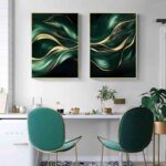 Vlolvfe Green And Gold Wall Art Gold Foil Artwork Abstract Marble Wall Art Emera... - Image 3