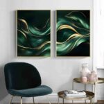 Vlolvfe Green And Gold Wall Art Gold Foil Artwork Abstract Marble Wall Art Emera... - Image 7