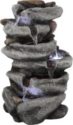 20" H Outdoor Water Fountain with LED Lights, 5-Tier Rock Outdoor Fountain with ... - Image 3