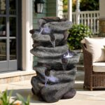 20" H Outdoor Water Fountain with LED Lights, 5-Tier Rock Outdoor Fountain with ... - Image 7