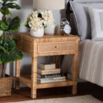 Bali & pari Adelia Modern Bohemian Natural Rattan and Mahogany Wood 1-Drawer Nig... - Image 3