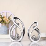 Silver Ceramic Home Decor, Ceramic Abstract 2 Piece Set, Mid-Century Modern Art ... - Image 4