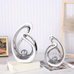 Silver Ceramic Home Decor, Ceramic Abstract 2 Piece Set, Mid-Century Modern Art ... - Image 5