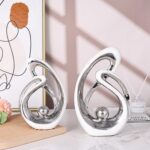 Silver Ceramic Home Decor, Ceramic Abstract 2 Piece Set, Mid-Century Modern Art ... - Image 6