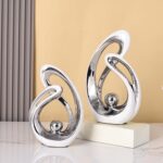 Silver Ceramic Home Decor, Ceramic Abstract 2 Piece Set, Mid-Century Modern Art ... - Image 7