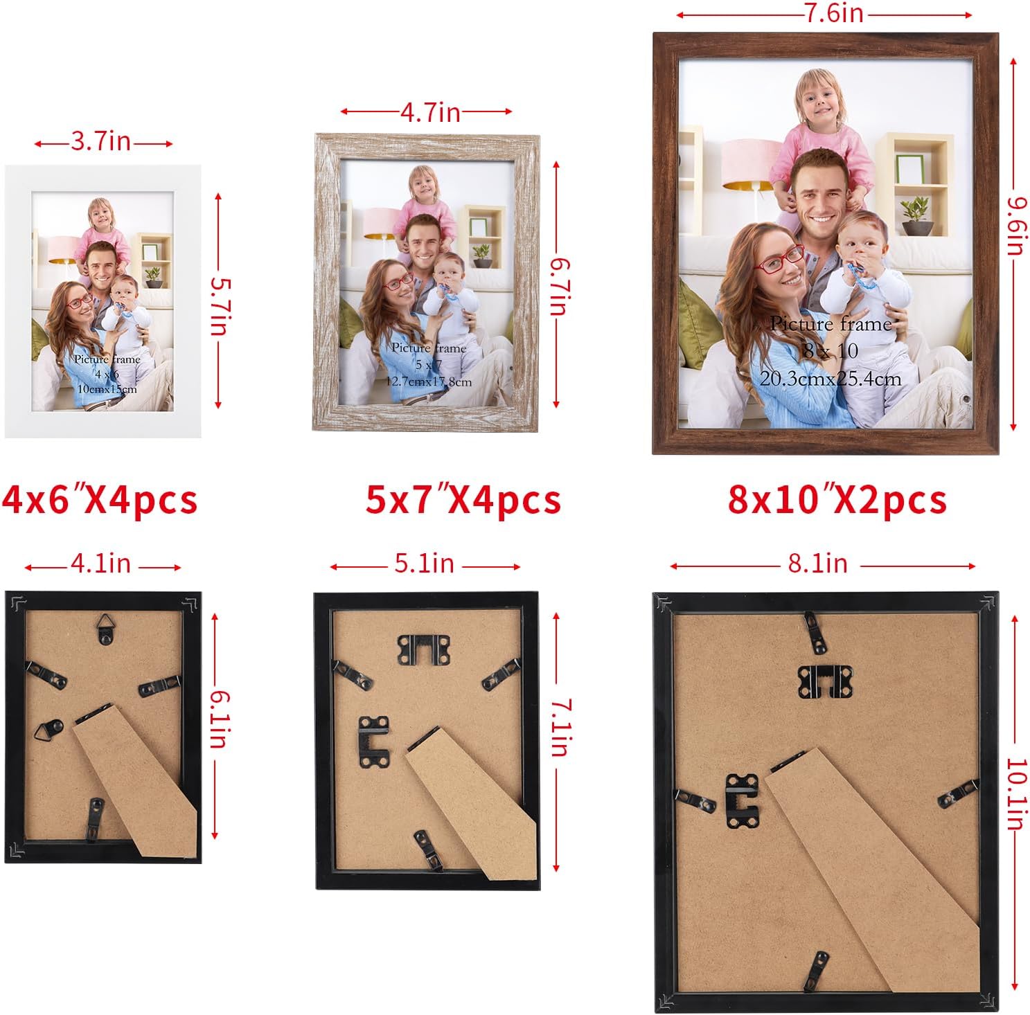 Giftgarden 4 Colors Picture Frames for Multiple Sizes Photos, Four 4x6, Four 5x7... - Image 4
