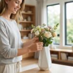 Small White Vase, 7.4 Inch Ceramic Flower Vases Minimalism Style for Modern Tabl... - Image 4