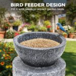 40" Tall Outdoor Water Fountain, Dual-Layer Column Garden Fountain with Bird Fee... - Image 3