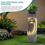 40" Tall Outdoor Water Fountain, Dual-Layer Column Garden Fountain with Bird Fee... - Image 4