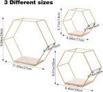 Wall Mounted Hexagon Floating Shelves, Metal Framed Gold Shelf with Wooden Floor... - Image 4