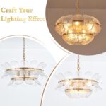 Gold Glass Chandelier 6-Light Modern Textured Glass Pendant Light Fixture Luxury... - Image 5