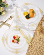 Nervure 175PCS Clear Gold Plastic Plates - Gold Disposable Dinnerware Set for 25... - Image 3