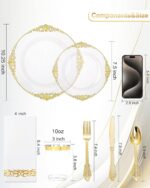 Nervure 175PCS Clear Gold Plastic Plates - Gold Disposable Dinnerware Set for 25... - Image 4