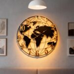 World Map Wall Clock, Black and Gold Vintage Luxury with Metal Frame, Retro Geog... - Image 3