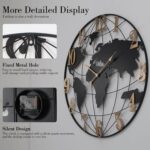 World Map Wall Clock, Black and Gold Vintage Luxury with Metal Frame, Retro Geog... - Image 4