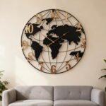 World Map Wall Clock, Black and Gold Vintage Luxury with Metal Frame, Retro Geog... - Image 6