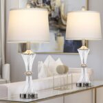 Rinweey Crystal Glass Table Lamp Set of 2 With USB C+A Ports & AC Outlet - White... - Image 3