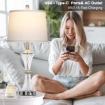 Rinweey Crystal Glass Table Lamp Set of 2 With USB C+A Ports & AC Outlet - White... - Image 4