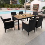 Yaheetech 7 Piece Patio Furniture Set, Outdoor Dining Acacia Wood Table Top Ratt... - Image 3