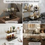2-Tier Black Marble Bathroom Countertop Organizer – Glass Shelves & Gold Metal F... - Image 5