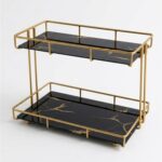2-Tier Black Marble Bathroom Countertop Organizer – Glass Shelves & Gold Metal F... - Image 7