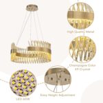 Modern Gold Chandeliers, 24" LED Dining Room Light 60W Dimmable Luxury Crystal R... - Image 5
