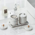 Marble Small Bathroom Jar Set ，Ceramic Cotton Swabs Holder with Lid and Dresser ... - Image 3
