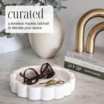 STRONA White Scalloped Marble Tray - 8" Round Stone Vanity Tray for Perfume & Je... - Image 3