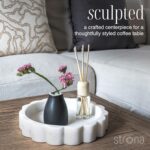 STRONA White Scalloped Marble Tray - 8" Round Stone Vanity Tray for Perfume & Je... - Image 5