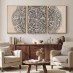 3 Piece Framed Neutral Tree Ring Wall Art for Living Room, Large Beige Black Abs... - Image 3
