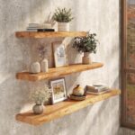 Floating Shelves Set of 2, Solid Elm Wood Wall Shelves 24 Inch - Invisible Brack... - Image 3