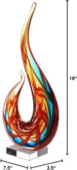 Luxury Lane Hand Blown Flame Sommerso Art Glass Sculpture for Home Decor 16 inch... - Image 6