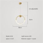 Modern Copper Ring Small Chandelier Indoor Hanging Light Restaurant Luxury Cryst... - Image 3