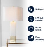 JONATHAN Y 29" Brass Gold/White Metal and Marble Table Lamp, Contemporary Transi... - Image 3