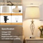 EJIAXIN Bedside Table Lamp for Bedroom Set of 2 - Beige Nightstand Lamps with US... - Image 4