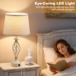 EJIAXIN Bedside Table Lamp for Bedroom Set of 2 - Beige Nightstand Lamps with US... - Image 6