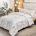 WONGS BEDDING White Gold Metallic Marble Comforter Set Queen Foil Print Glitter ... - Image 3
