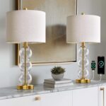 Oneach 25" Glass Table Lamps Set of 2, Gold Modern Table Lamps with USB Ports fo... - Image 2