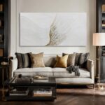 Hue7Art Modern Minimalist White and Gold Textured Canvas Wall Art Abstract Line ... - Image 5