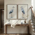 Large Framed Vintage Bird Wall Art, 2 Piece Neutral Blue Heron Canvas Painting P... - Image 6