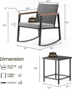 Bealife 3 Piece Outdoor Patio Wicker Furniture Set, Outdoor Patio Rocking Bistro... - Image 5