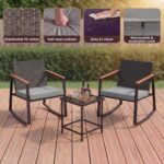 Bealife 3 Piece Outdoor Patio Wicker Furniture Set, Outdoor Patio Rocking Bistro... - Image 7