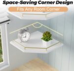 Tirzah White Wall Mount Corner Shelf with Gold Metal Guardrail, 2-Tier 9.5-inch ... - Image 4